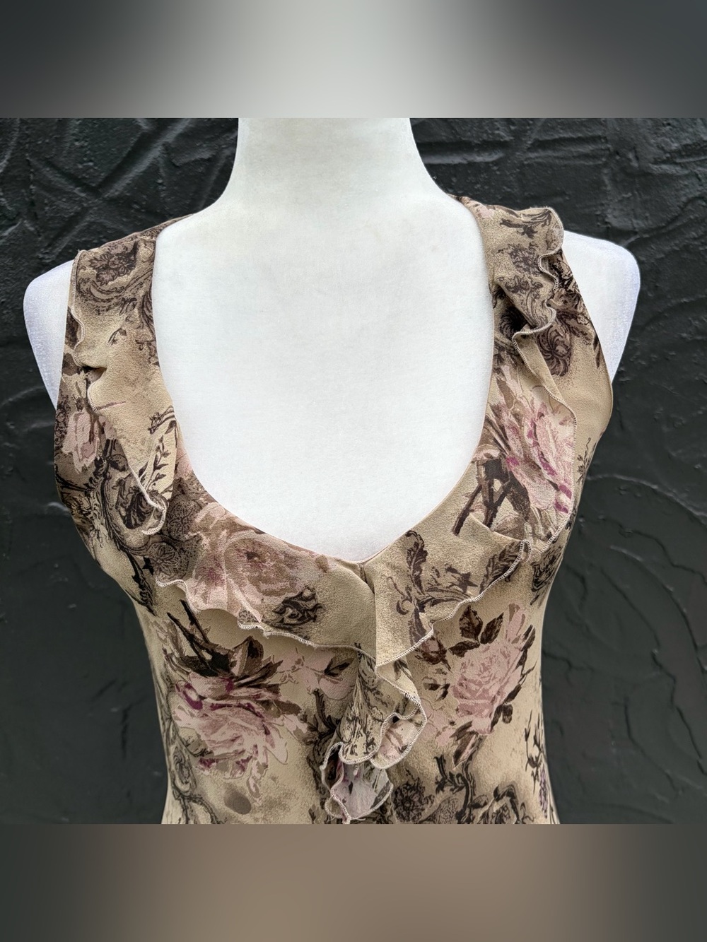 Vintage Silk Grunge Fairycore Ruffle Neckline Silk Bias Cut Midi Dress Medium - Picture 2 of 8